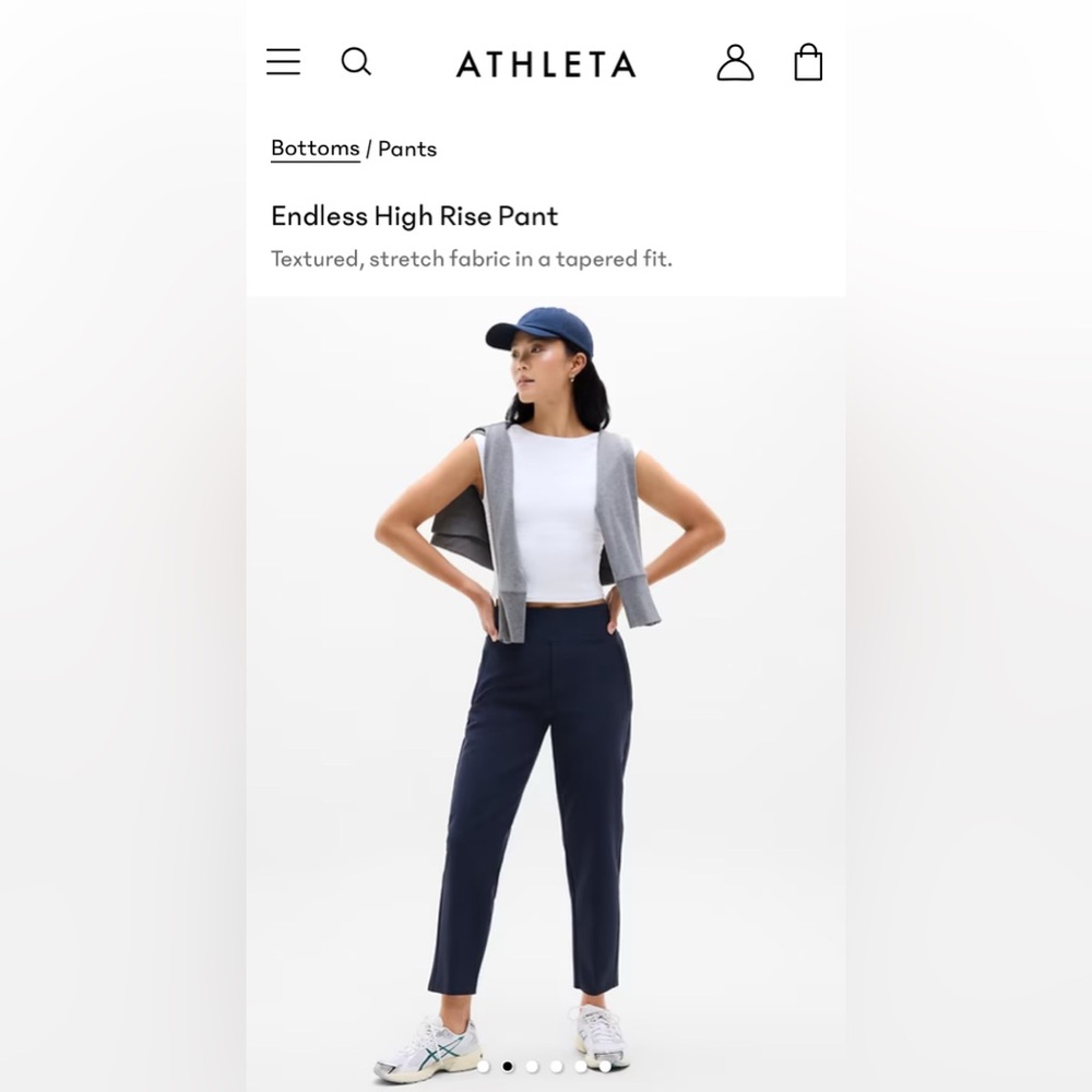 Athleta NWOT Navy Travel Set, size S top, Size 4 pants.